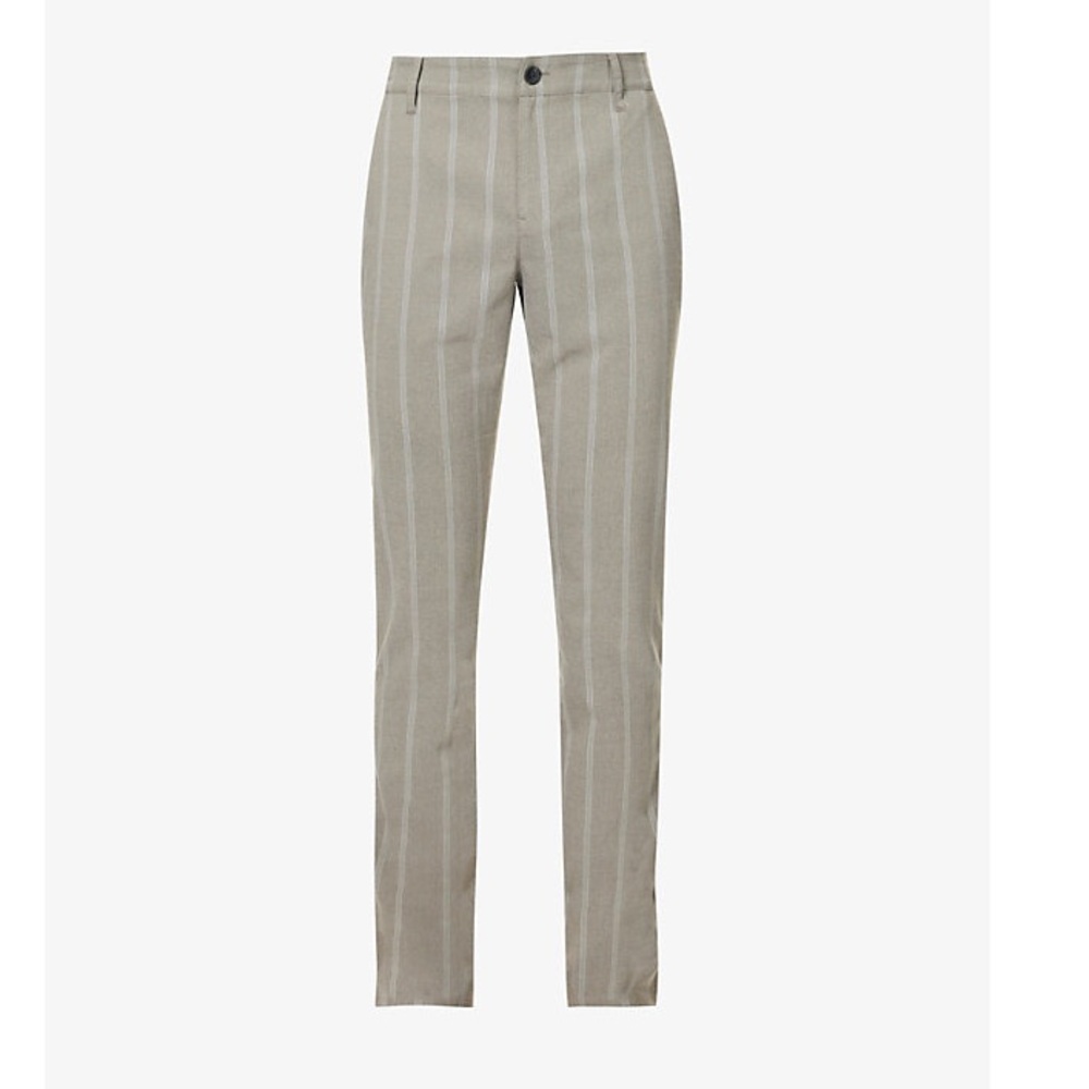 NWT PAIGE Stafford Striped-pattern Straight-leg Trousers In Oyster Shell Size 31